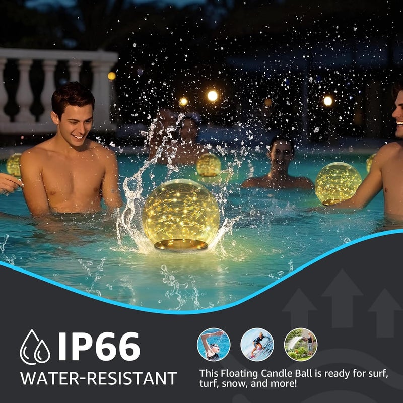 UUFFOO 2-Pack 7.4x7.4 Solar Floating Pool Lights Ball Solar Powered LED Flickering That Float Globe Lights Water-Resistant IP66 for Swimming Pool Decor Pond Garden Party - Image 3
